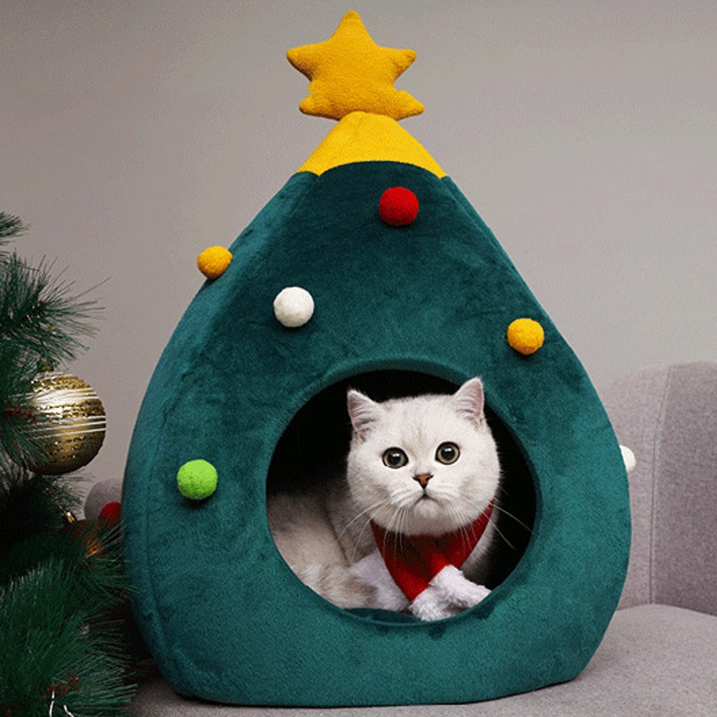 Pet Christmas Tree Cat Beds House, Indoor Doggy House Portable Green Pet Igloo Tent Cat Cave Nest for Kittens and Small Animals
