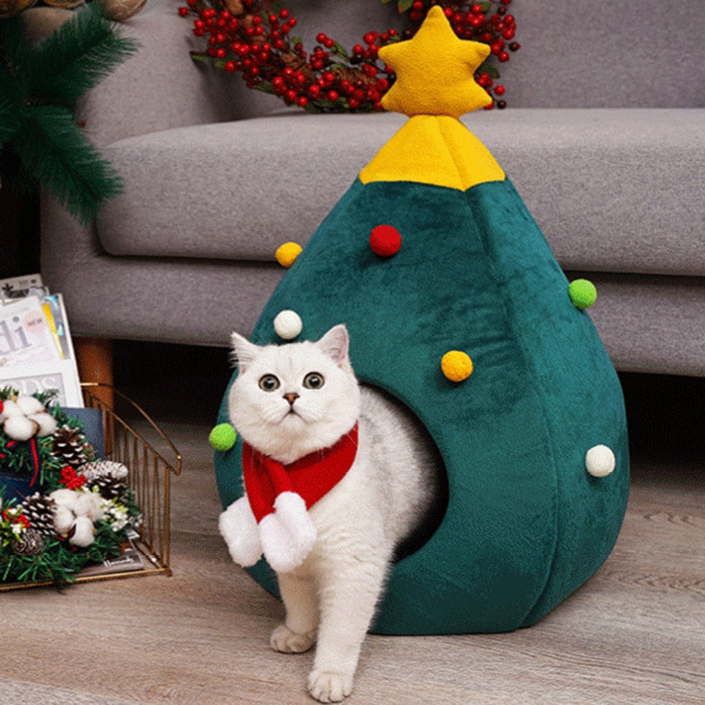 Pet Christmas Tree Cat Beds House, Indoor Doggy House Portable Green Pet Igloo Tent Cat Cave Nest for Kittens and Small Animals