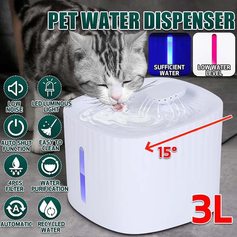 3L Pet Dog Cat Water Fountain Electric Automatic Water Feeder Dispenser Container LED Water Level Display For Dogs Cats Drink